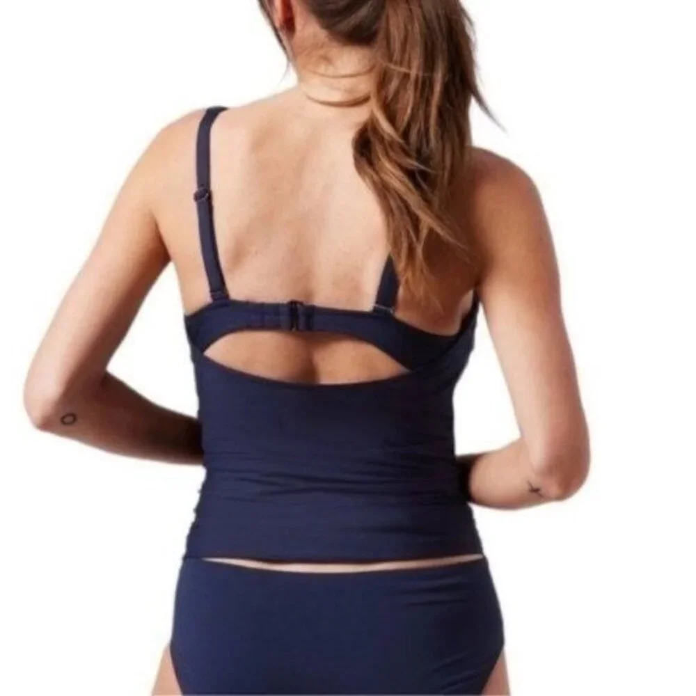 Athleta Square Neck Bra Cup Swim Tankini Top UPF +50 Beach Blue 32 D/DD New